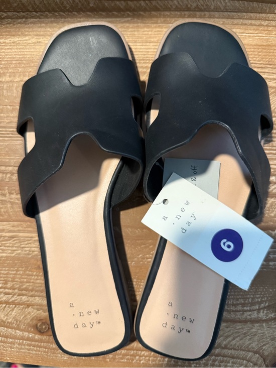 a new day Shoes - a new day Black Slide Sandals with Scalloped Upper